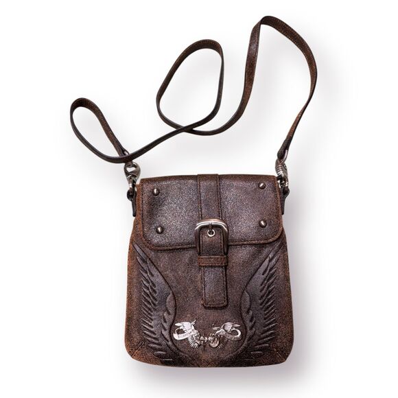 Vintage Genuine Leather Crossbody Satchel Brown/Snakeskin Bag‎ "Forever Free" - Picture 1 of 8